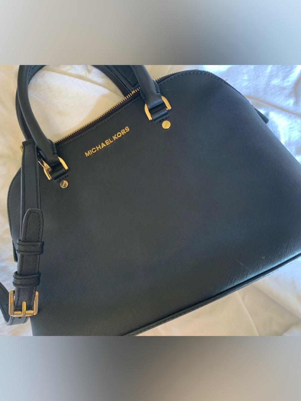 Michael Kors Black Saffiano Leather Satchel with Gold Hardware
